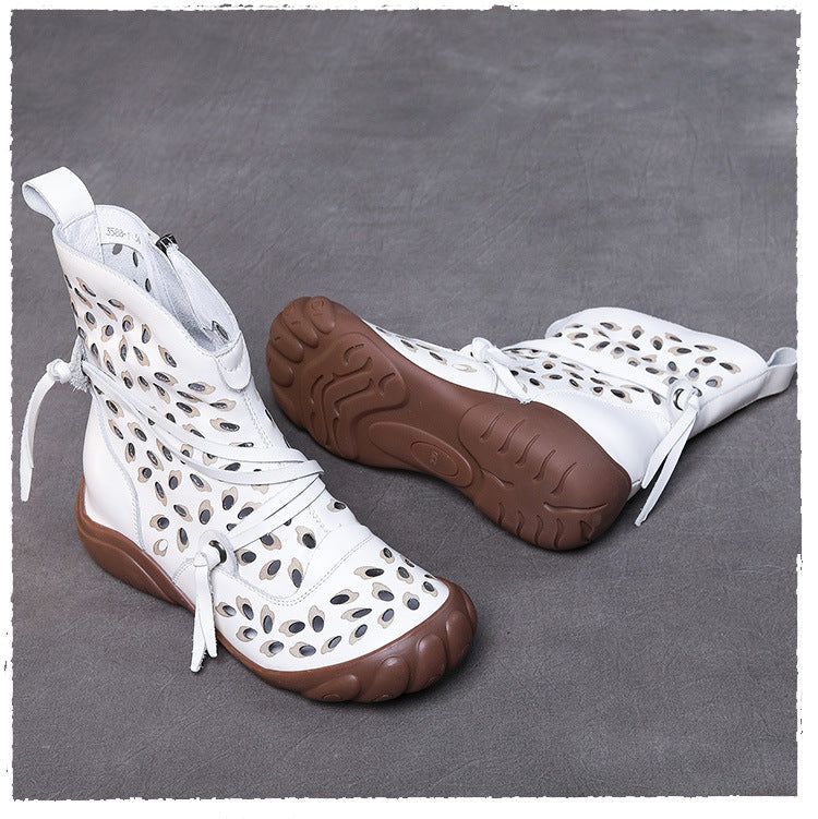 Women's Ethnic Style Summer Boots – Hollow Genuine Leather Ankle Booties
