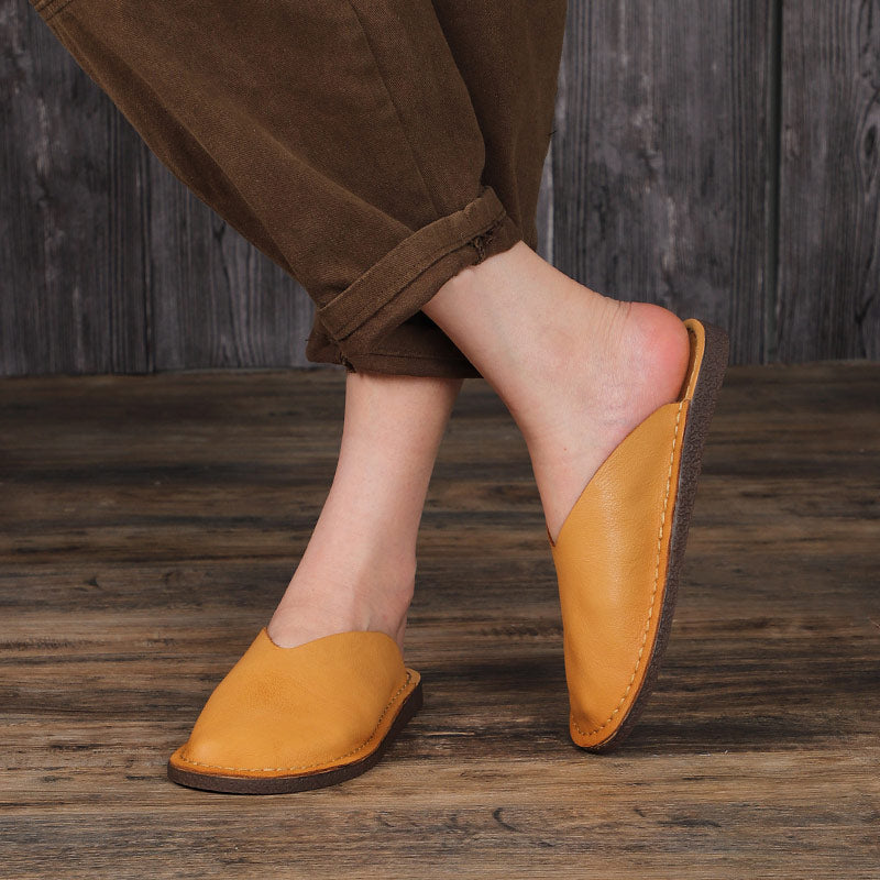 Women's Leather Minimalist Flat Mule Shoes