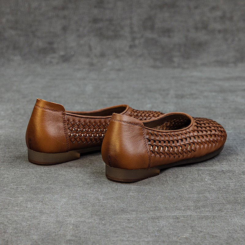 Women's Leather Woven Hollow Out Flat Sandals Glove Shoes