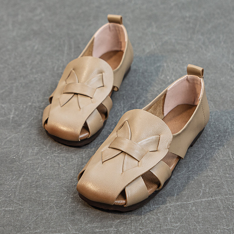 Women's Leather Summer Woven Hollow Out Flat Breathable Sandals