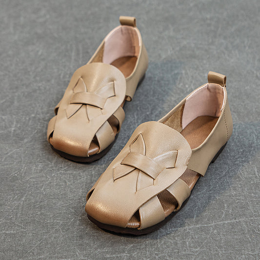 Women's Leather Summer Woven Hollow Out Flat Breathable Sandals