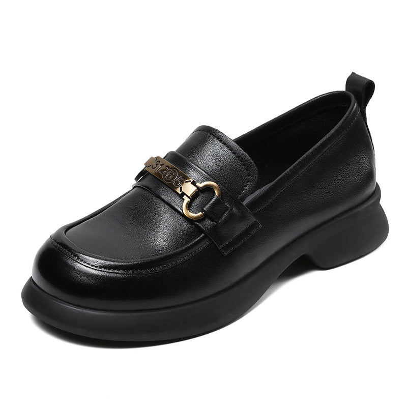 Women's Retro Soft Genuine Leather Loafers – Comfortable Chain Detail