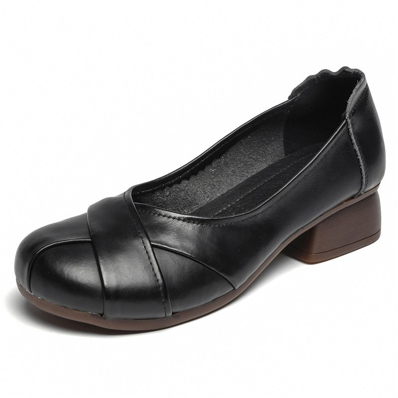 Women's Leather Comfort Overlay Glove Pump Low Heel Block Heel