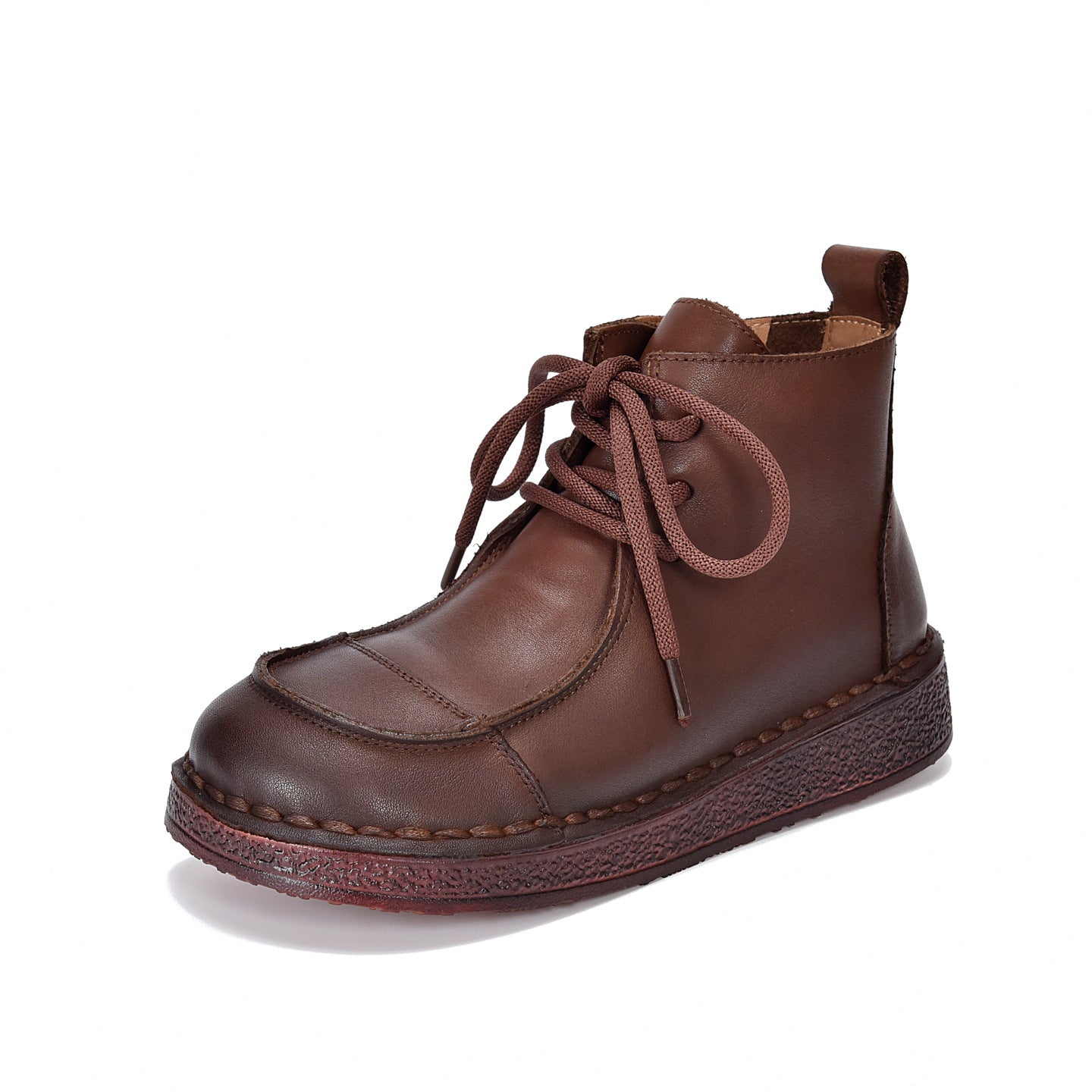 Women's Leather Flat Ankle Boots – Comfortable Casual Lace-Up Zipper Style