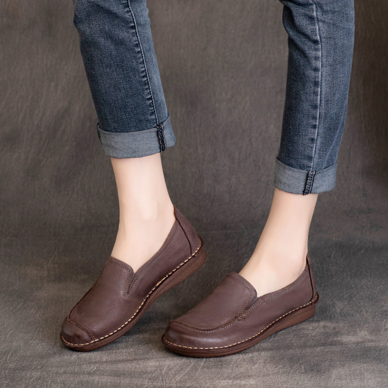 Women's Leather Casual Comfortable Slip On Flat Shoes