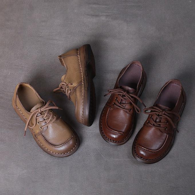 Handmade Genuine Leather Soft Sole Casual Comfort Lace Up Flat Women's Shoes