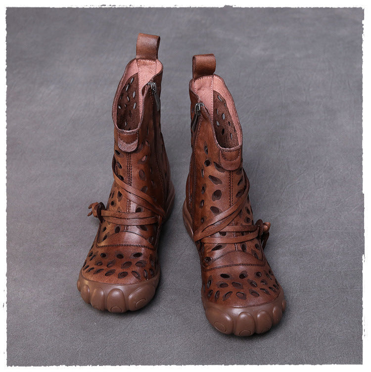 Women's Ethnic Style Summer Boots – Hollow Genuine Leather Ankle Booties