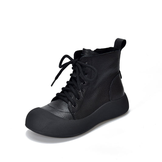 Women's Leather Daily Walking Boots – Lace-Up and Side Zipper