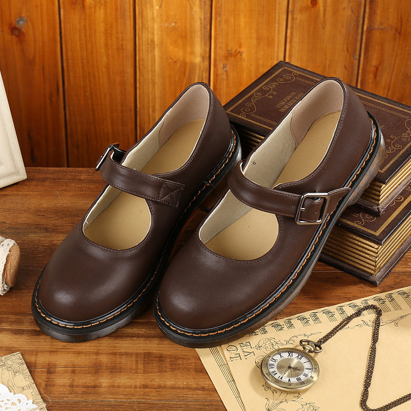 Women's Dark Brown Retro Mary Jane Leather Flats – Old-Fashioned School Shoes