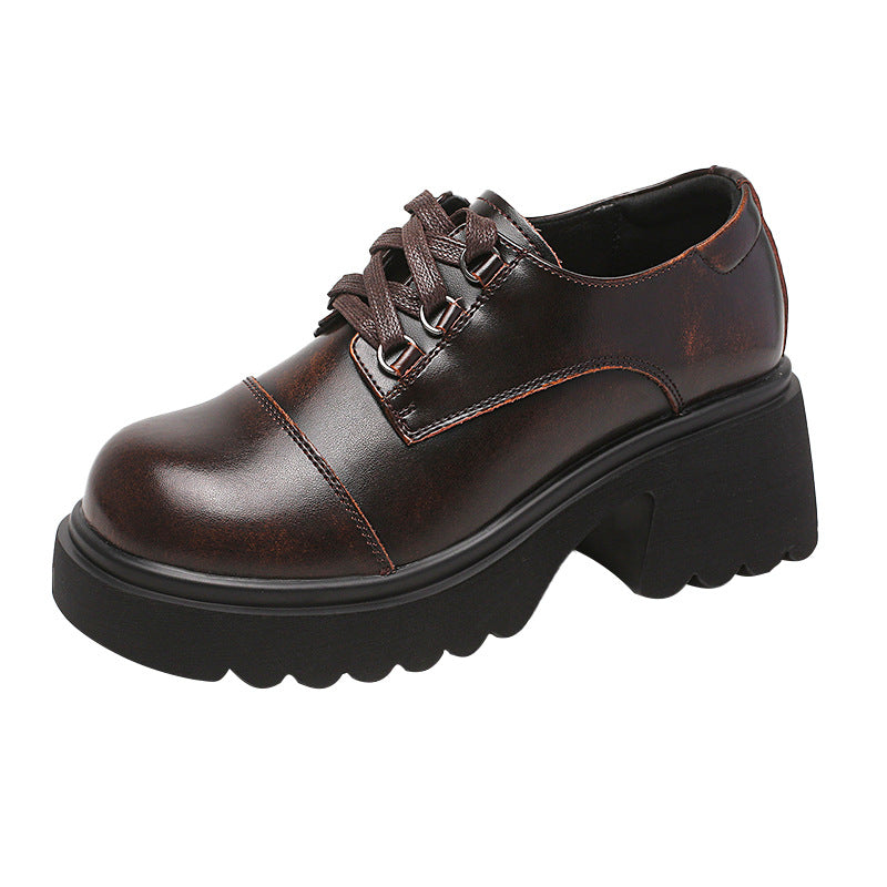 Women's Retro Chunky Oxford Shoes – Lace-Up Round Toe Preppy Flats