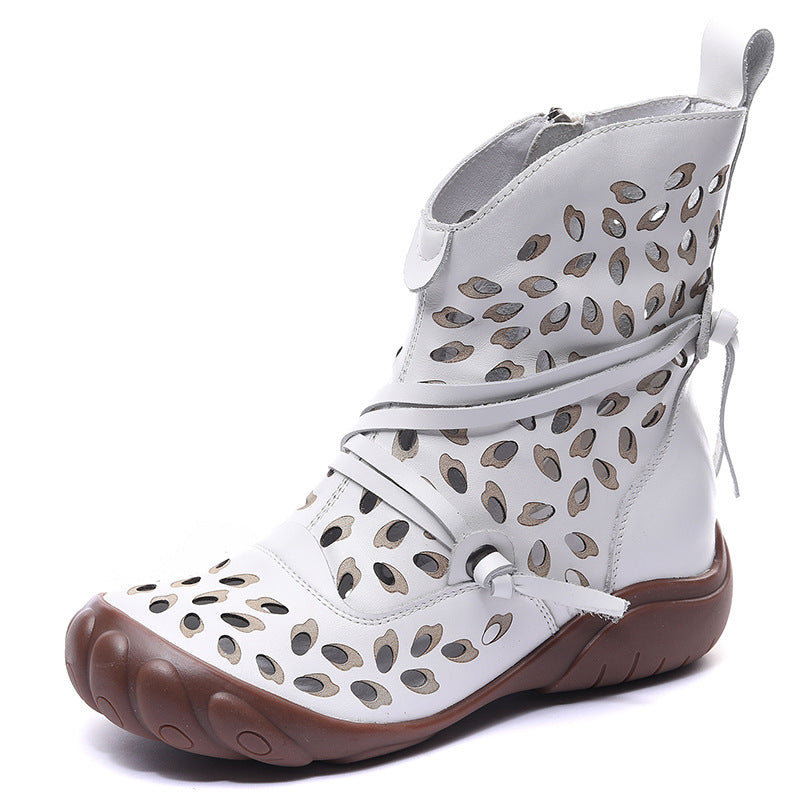 Women's Ethnic Style Summer Boots – Hollow Genuine Leather Ankle Booties