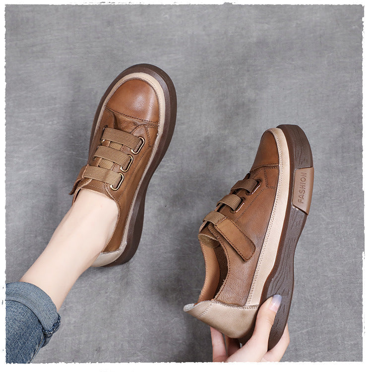 Women's Leather Flat Sneakers – Non-Slip & Comfortable for Daily Wear