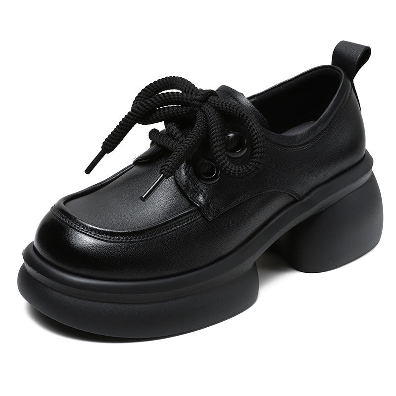Women's Casual Platform Shoes – Lightweight Genuine Leather Lace-Up Design