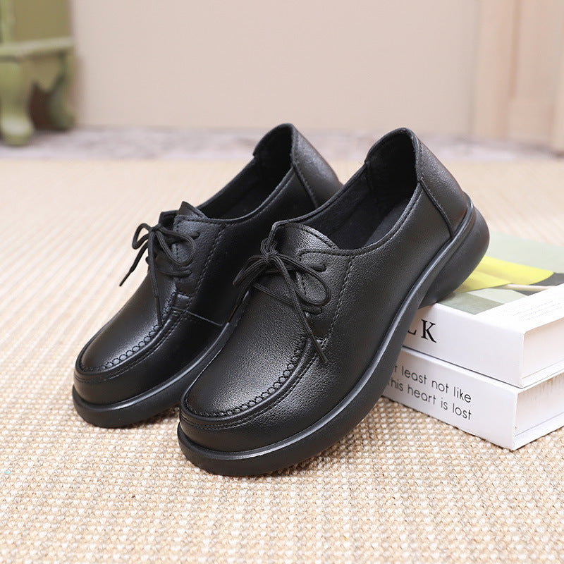 Women's Leather Lace Up Black Classic Comfort Work Shoes