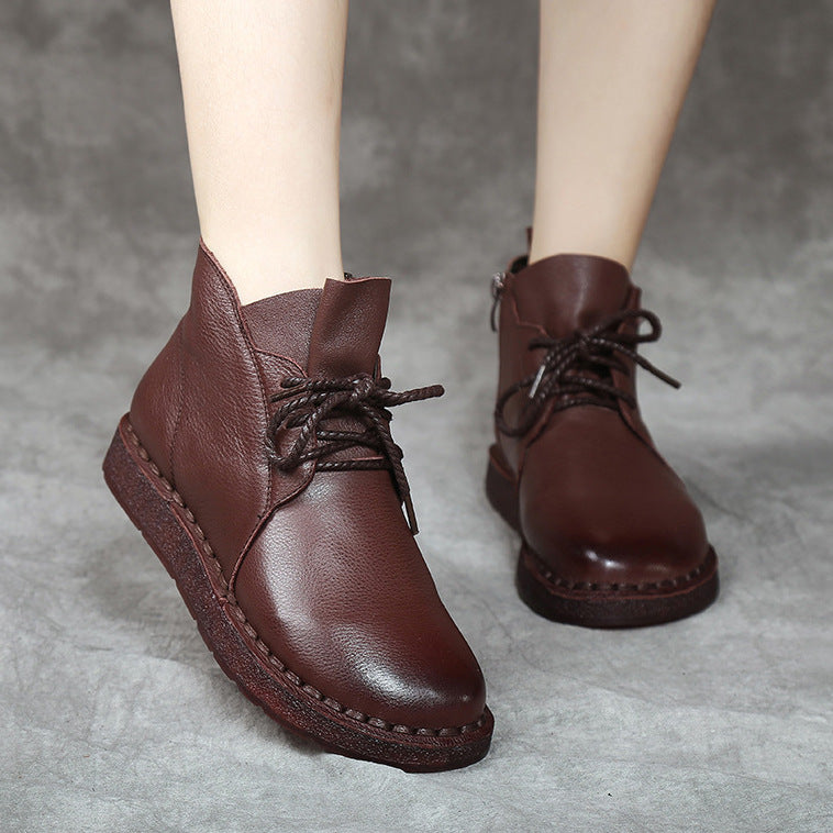 Comfortable Handmade Leather Boots Women's Shoes Non-slip Wear-resistant Sole