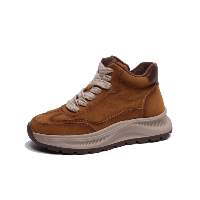 Women's Retro High-Top Leather Sneakers – Chunky Sole Casual Platform Shoes