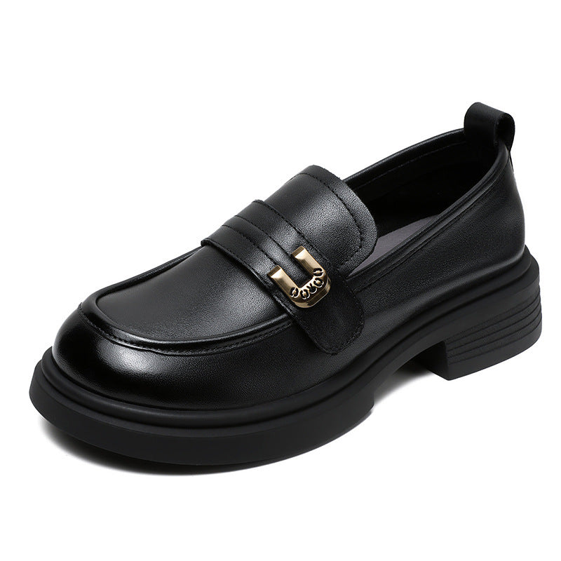 Women's Soft Leather Low Heel Loafers – Comfortable Everyday Slip-On Shoes
