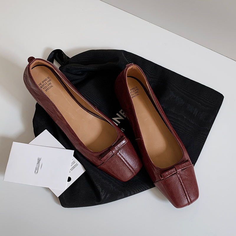 Womens Vintage Handmade Square Toe Ballet Comfort Flats