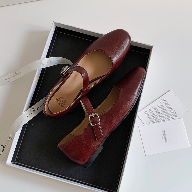 Women's Handmade Vintage Leather Comfort Flat Mary Jane Shoes