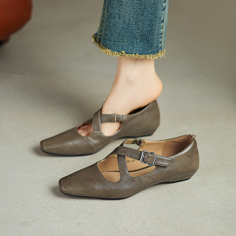 Womens Vintage Handmade Cross Buckle With Mary Jane Low Heels