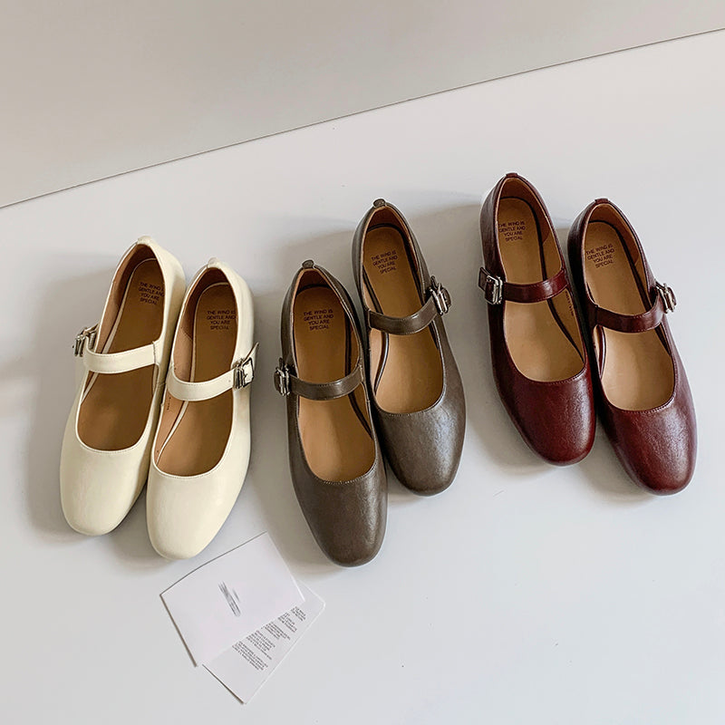 Women's Handmade Vintage Leather Comfort Flat Mary Jane Shoes