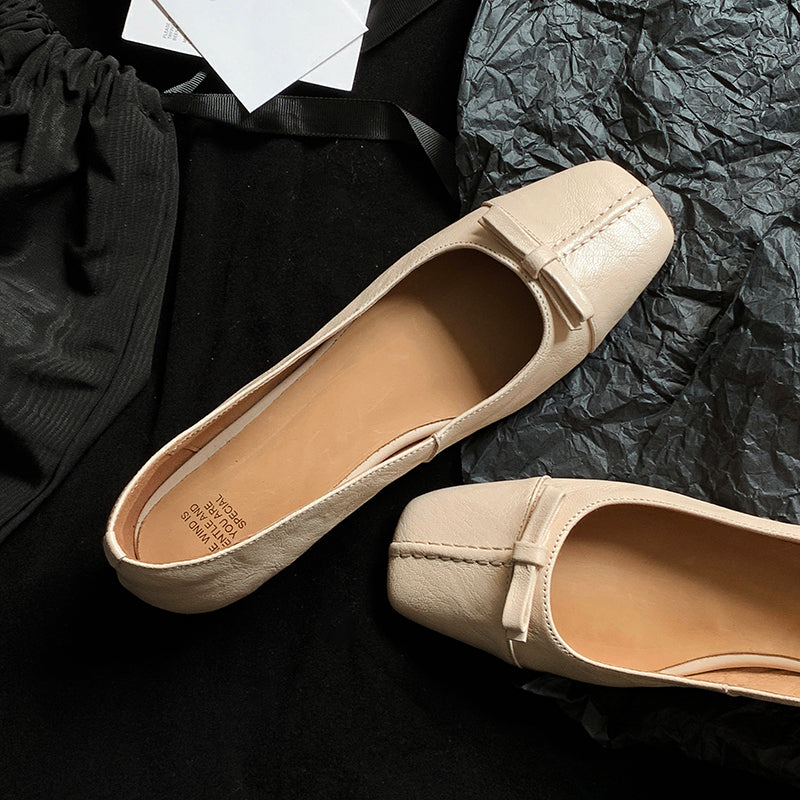 Womens Vintage Handmade Square Toe Ballet Comfort Flats