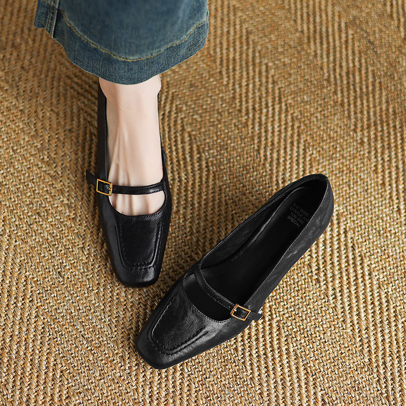 Women's Sheepskin Elegant Chunky Heel Buckle Pump