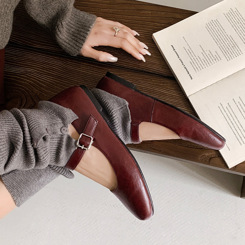 Women's Handmade Vintage Leather Comfort Flat Mary Jane Shoes