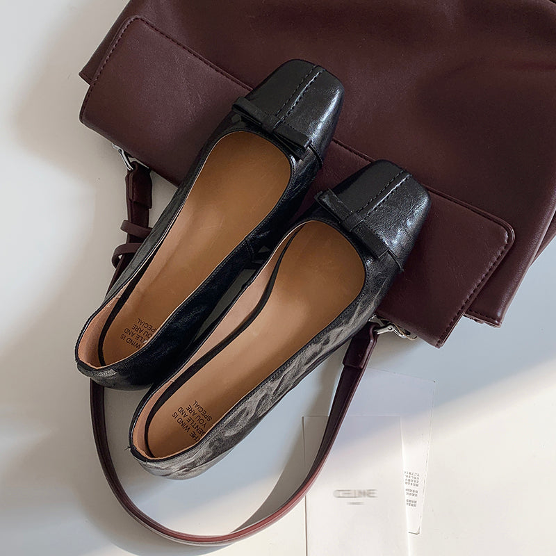 Womens Vintage Handmade Square Toe Ballet Comfort Flats