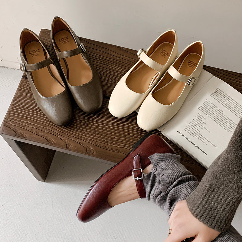Women's Handmade Vintage Leather Comfort Flat Mary Jane Shoes