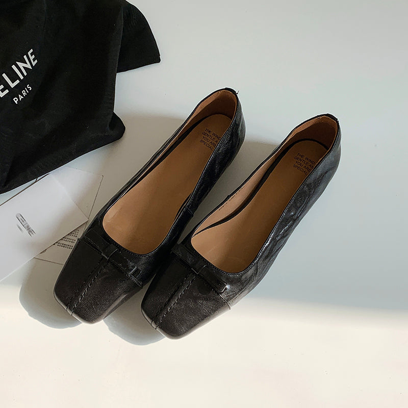 Womens Vintage Handmade Square Toe Ballet Comfort Flats