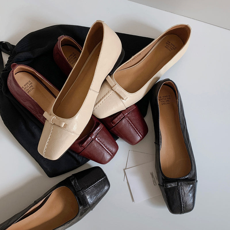 Womens Vintage Handmade Square Toe Ballet Comfort Flats