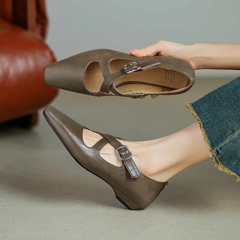 Womens Vintage Handmade Cross Buckle With Mary Jane Low Heels