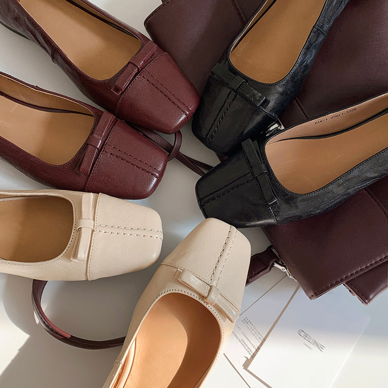 Womens Vintage Handmade Square Toe Ballet Comfort Flats