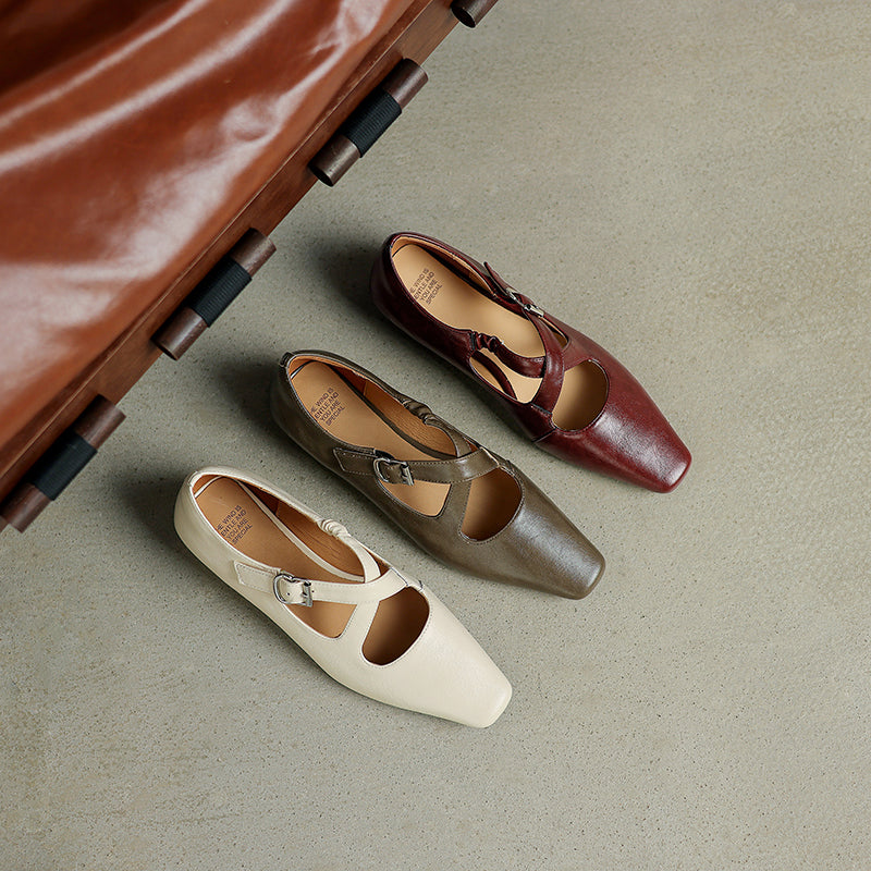 Womens Vintage Handmade Cross Buckle With Mary Jane Low Heels