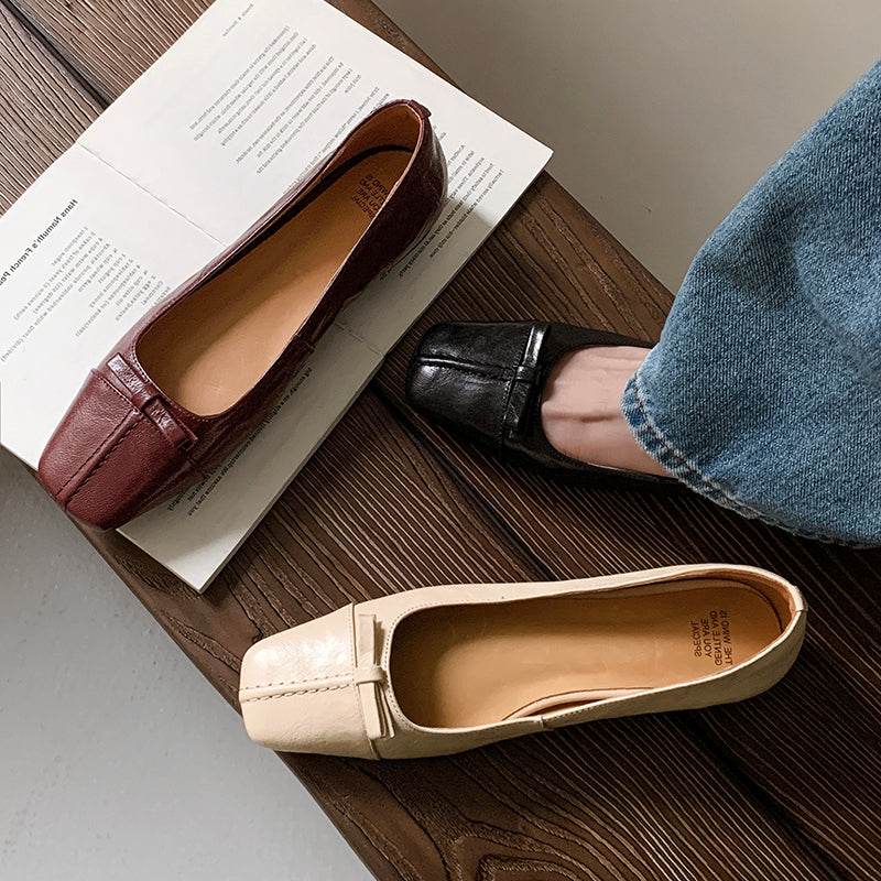 Womens Vintage Handmade Square Toe Ballet Comfort Flats