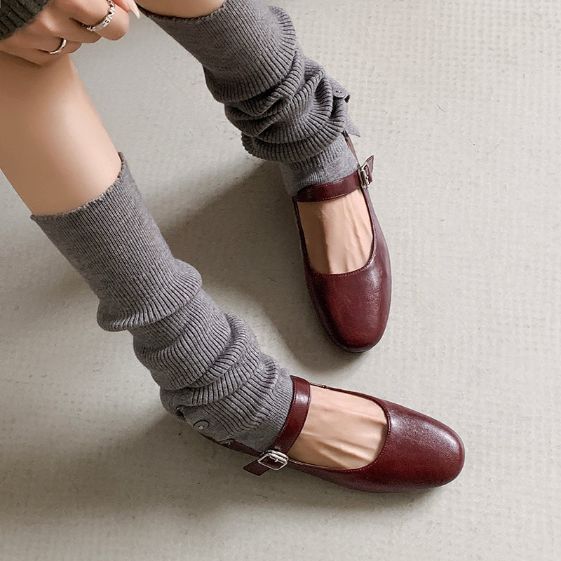 Women's Handmade Vintage Leather Comfort Flat Mary Jane Shoes