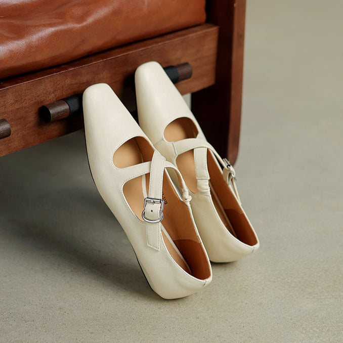 Womens Vintage Handmade Cross Buckle With Mary Jane Low Heels