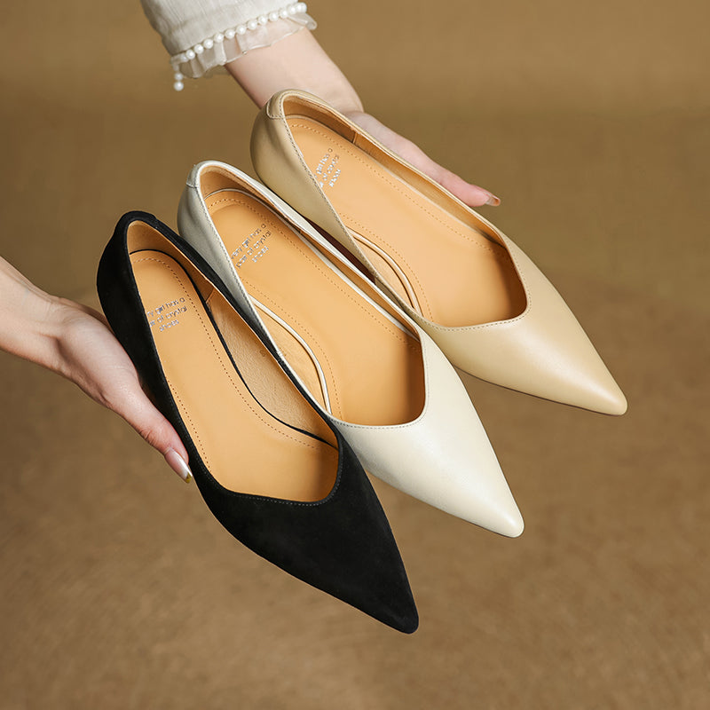 Women's Handmade Leather Classic Pointed Toe Kitten Heel Pumps