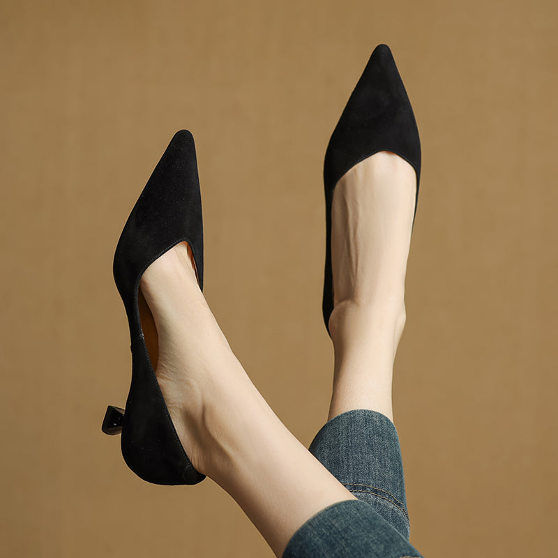 Women's Handmade Leather Classic Pointed Toe Kitten Heel Pumps