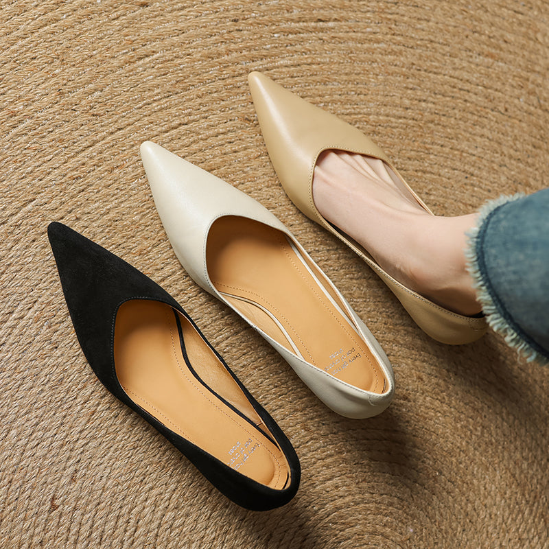 Women's Handmade Leather Classic Pointed Toe Kitten Heel Pumps