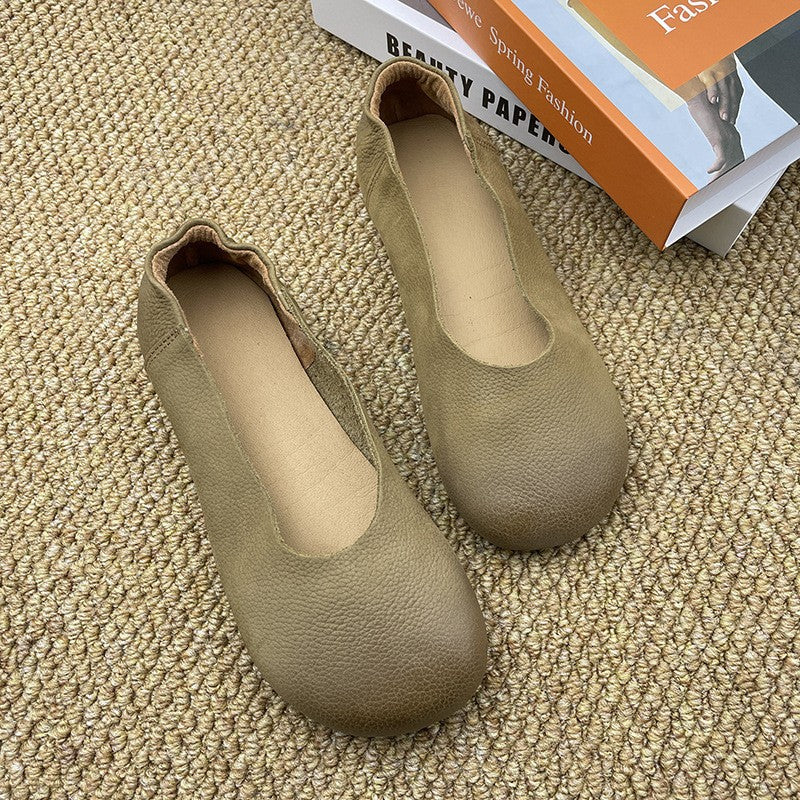 Women's Soft Leather Slip-On Flats – Minimalist Round Toe Casual Shoes