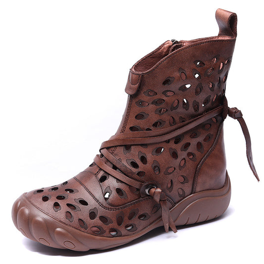 Women's Ethnic Style Summer Boots – Hollow Genuine Leather Ankle Booties