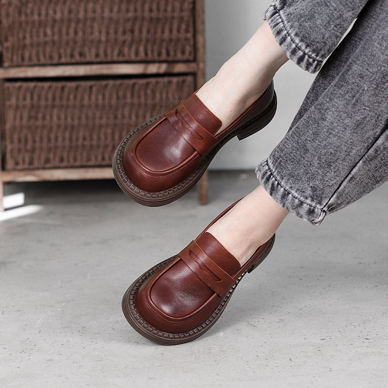 Women's Vintage Leather Handmade Wide Toe Box Loafers