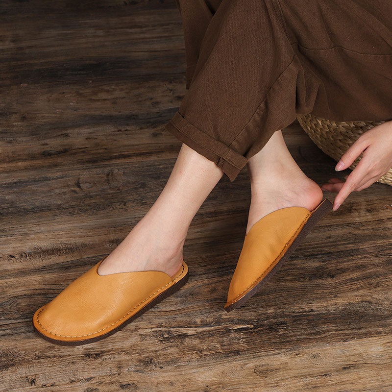 Women's Leather Minimalist Flat Mule Shoes