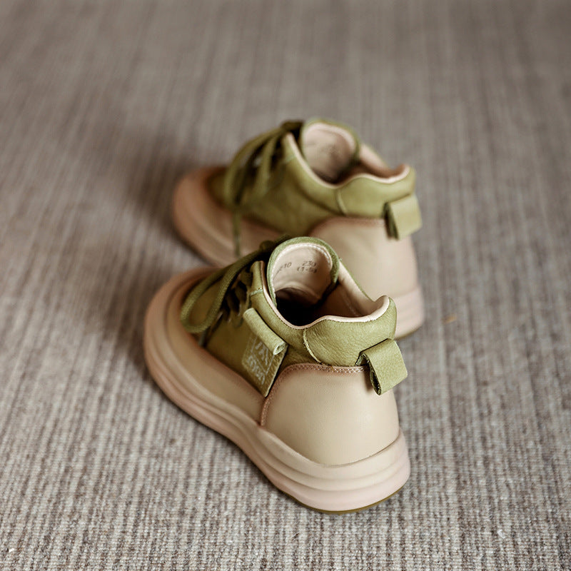 Trendy Women's Leather Platform Sneakers – High-Top Lace-Up Casual Shoes