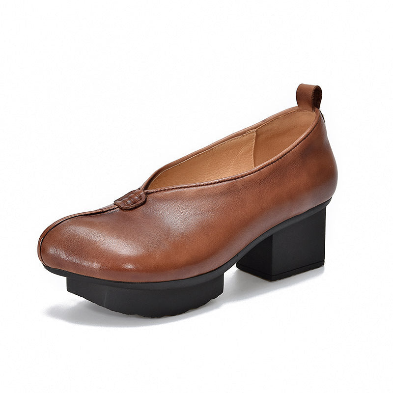Women's Block Heel Leather High Heels – Slip-On Japanese Design