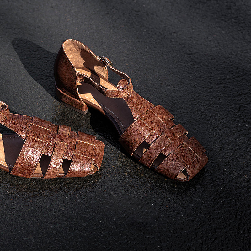 Artisanal Genuine Leather Fisherman Sandals – Closed Toe Comfort Shoes for Women