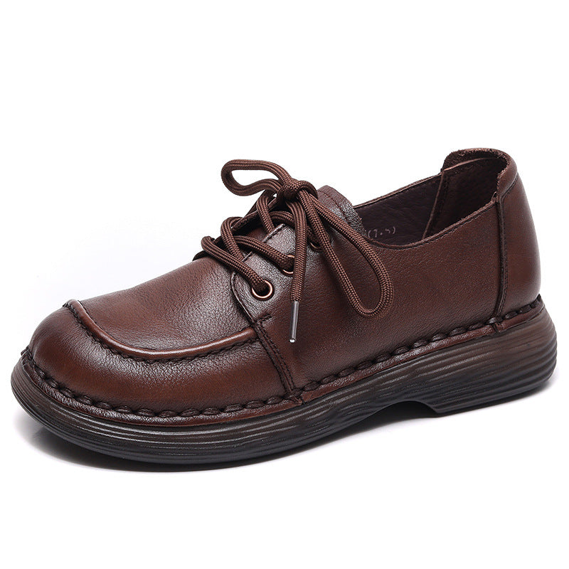 Handmade Genuine Leather Soft Sole Casual Comfort Lace Up Flat Women's Shoes