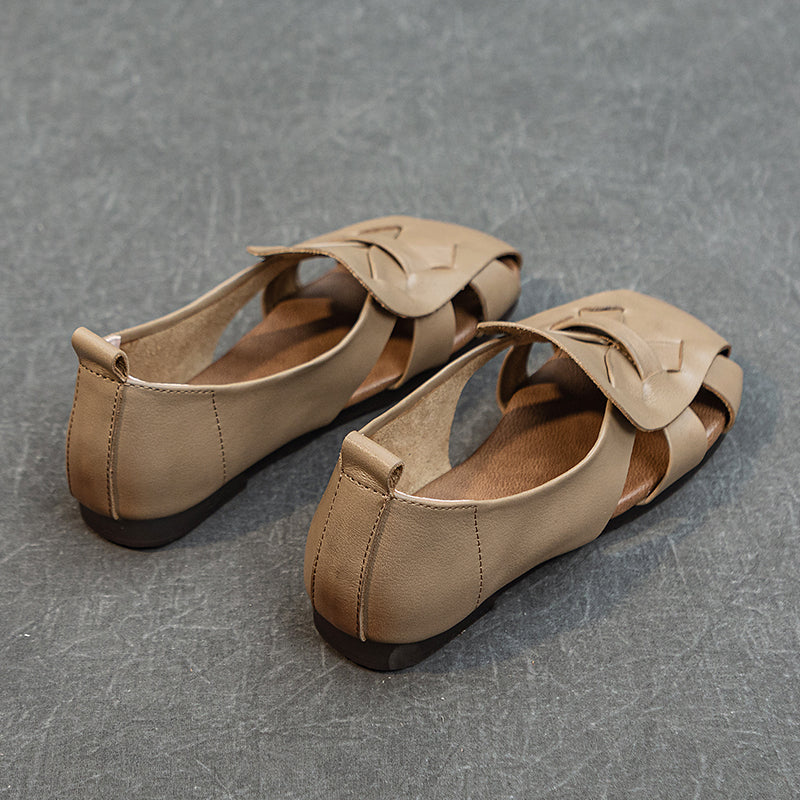Women's Leather Summer Woven Hollow Out Flat Breathable Sandals
